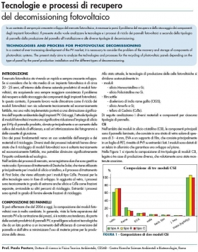 Tecnologie e processi di recupero del decomissioning fotovoltaico - CESAB